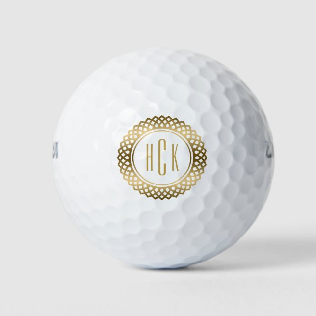 Monogramed  Gold And White Circle Frame Golf Balls (Front)