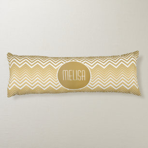 Monogramed Gold And White Zigzag Chevron Body Pillow