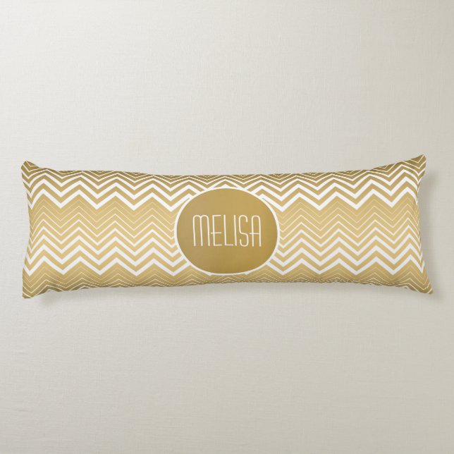 Monogramed Gold And White Zigzag Chevron Body Pillow (Back)