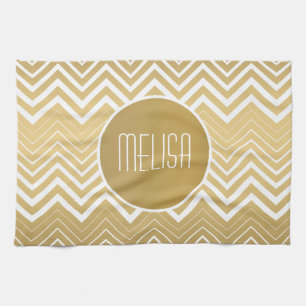 Monogramed Gold And White Zigzag Chevron Kitchen Towel