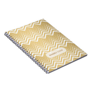 Monogramed Gold And White Zigzag Chevron Notebook