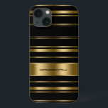 Monogramed Gold & Black Stripes Pattern iPhone 13 Case<br><div class="desc">Elegant gold and black stripes pattern. Customizable monogram.</div>