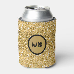 Monogramed Gold Glitter Pattern Can Cooler