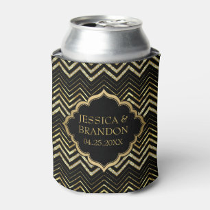 Monogramed Gold Glitter & Zigzag Chevron Pattern Can Cooler