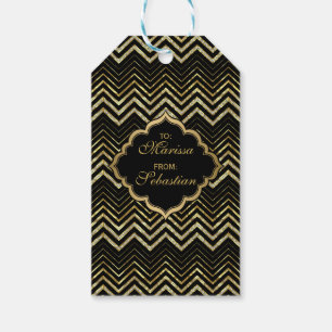 Monogramed Gold Glitter & Zigzag Chevron Pattern Gift Tags