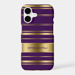 Monogramed Gold & Purple Stripes Pattern
