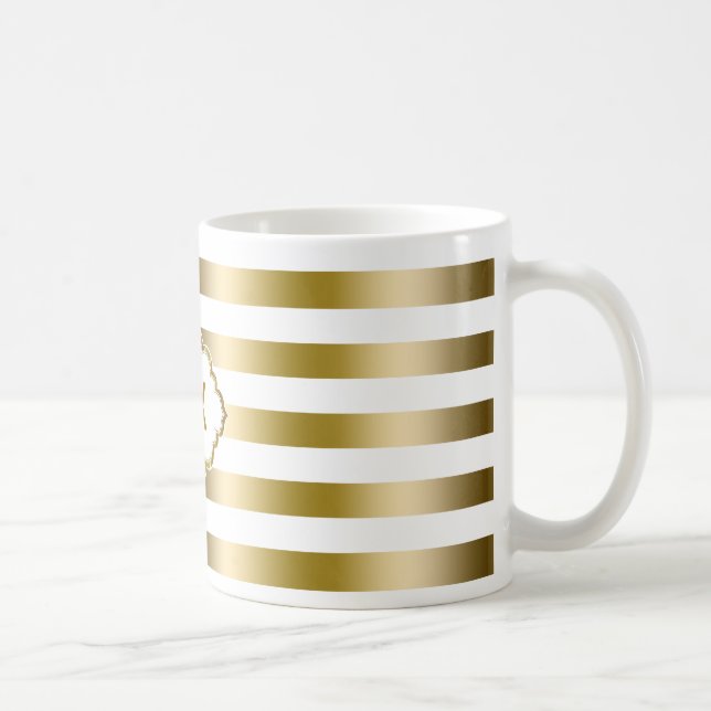 Monogramed Gold Stripes Geometric Pattern 2 Coffee Mug (Right)