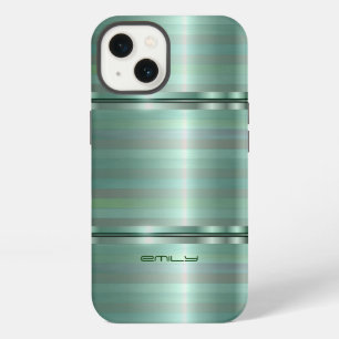Monogramed Green Metallic Stripes Pattern iPhone C 13 Case