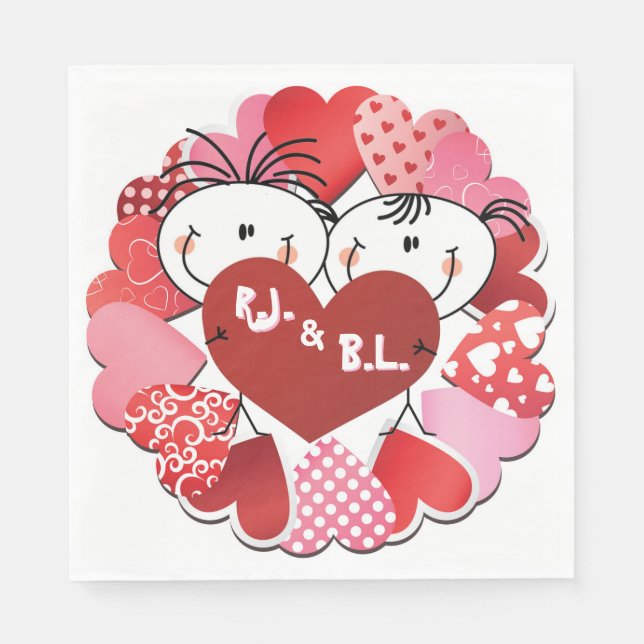 Monogramed Hearts  Paper  Napkin (Front)