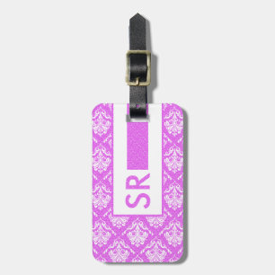 Monogramed Hot Pink And White Damasks Pattern Luggage Tag