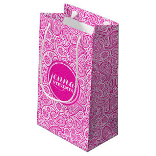 Monogramed Hot Pink & White Vintage Paisley Small Gift Bag