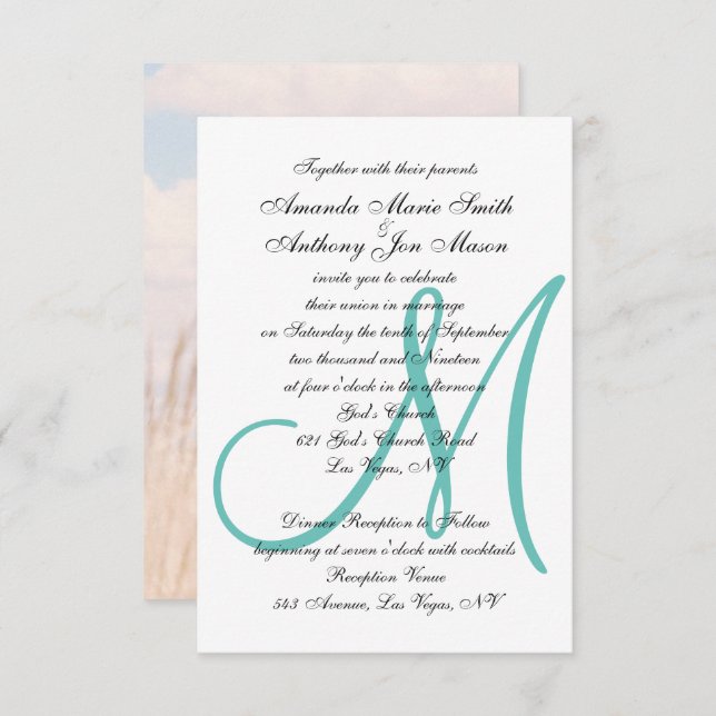 Monogramed  Initial Upload Your Photo Wedding Invitation (Front/Back)