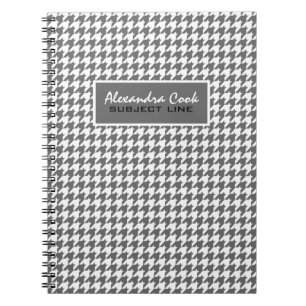Monogramed Light Grey & White Houndstooth Pattern Notebook
