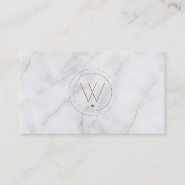 Monogramed Luxe Grey Marble Business Card (Front)