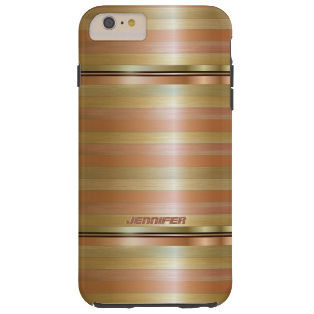 Monogramed Metallic Copper Stripes Gold Accents Case-Mate iPhone Case (Back)