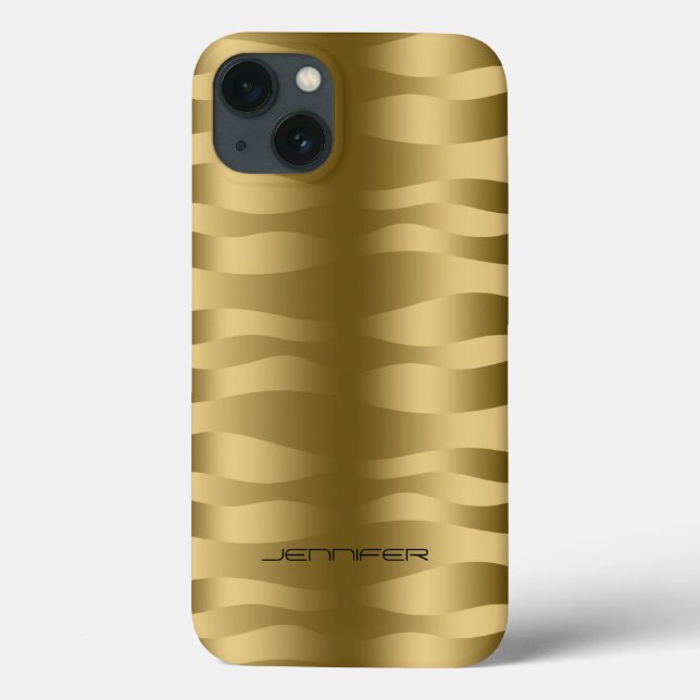 Monogramed Metallic Gold Wavy Zebra Stripes Case-Mate iPhone Case (Back)