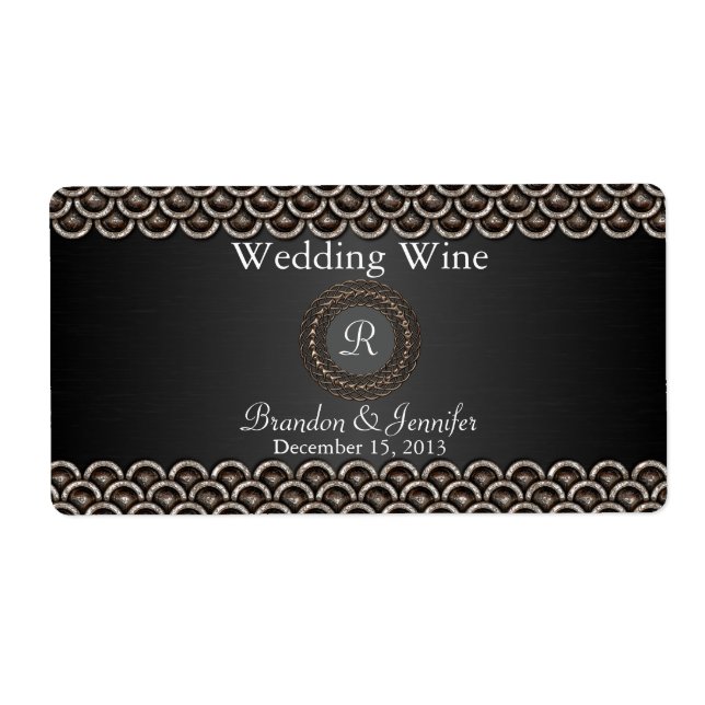 Monogramed Metallic Look Wedding Mini Wine Labels (Front)