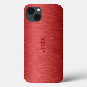 Monogramed Metallic Red Brushed Aluminum Look iPhone 13 Case