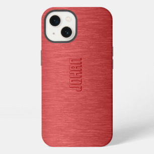 Monogramed Metallic Red Brushed Aluminum Look iPhone 13 Case