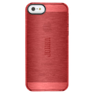 Monogramed Metallic Red Brushed Aluminum Look Clear iPhone SE/5/5s Case
