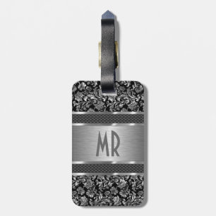 Monogramed Metallic Silver Brushed Aluminum Look Luggage Tag