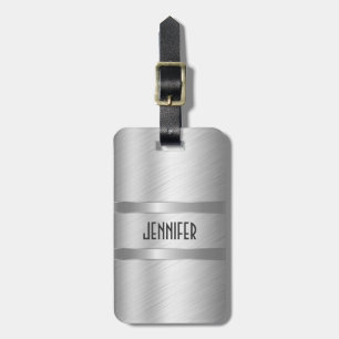 Monogramed Metallic Silver Brushed Aluminum Look Luggage Tag