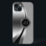Monogramed Metallic Silver & Diamonds Glitter iPhone 13 Case<br><div class="desc">Silver tones shiny metallic design, stainless steel look with white diamonds glitter.  Custom and optional monogram with black accents. Like all designs on zazzle this is not actual glitter or metallic finish,  but just an image.</div>