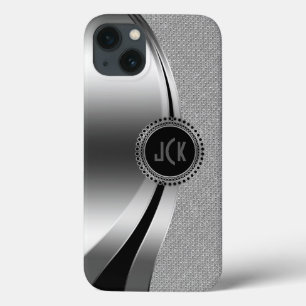 Monogramed Metallic Silver & Diamonds Glitter iPhone 13 Case