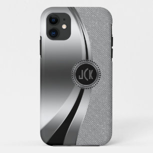 Monogramed Metallic Silver & Diamonds Glitter iPhone 11 Case
