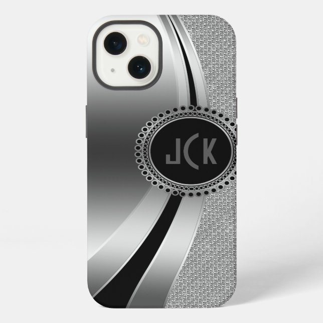 Monogramed Metallic Silver & Diamonds Glitter iPhone Case (Back)