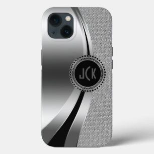 Monogramed Metallic Silver & Diamonds Glitter iPhone 13 Case