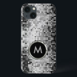 Monogramed Metallic Silver Sequins Retro Glitter iPhone 13 Case<br><div class="desc">Monogramed metallic silver sequence. Retro 70's disco ball mirrors with the bling and sparkles. Look for this design in many tones.  Purple blue green pink and can be requested in your favourite colour.  It is a image pattern and not actual sequence.</div>