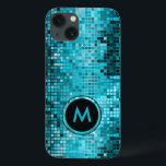 Monogramed Metallic Turquoise Sequence Glitter iPhone 13 Case<br><div class="desc">Monogramed version of popular metallic sequence look turquoise tones disco mirrors pattern. Retro 70's disco ball mirrors with the bling and sparkles. Look for this design in many tones. Purple blue green pink and can be requested in your favourite colour. It is a image pattern and not actual sequence.</div>