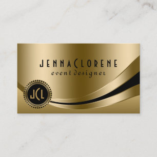 Monogramed Modern Black & Gold Dynamic Lines 2 Business Card