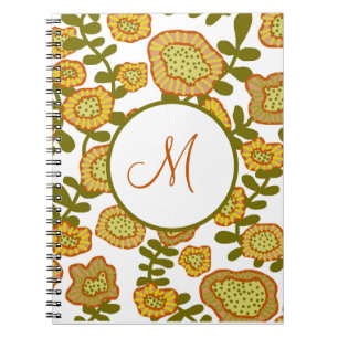Monogramed Modern Gold Olive Orange Floral Journal