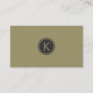 Monogramed Olive Green Modern Linen Texture Look Business Card