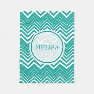 Monogramed Peacock And White Zigzag Chevron Fleece Blanket