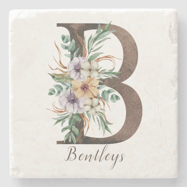 Monogramed Personalized Stone Coaster - Initial B (Front)
