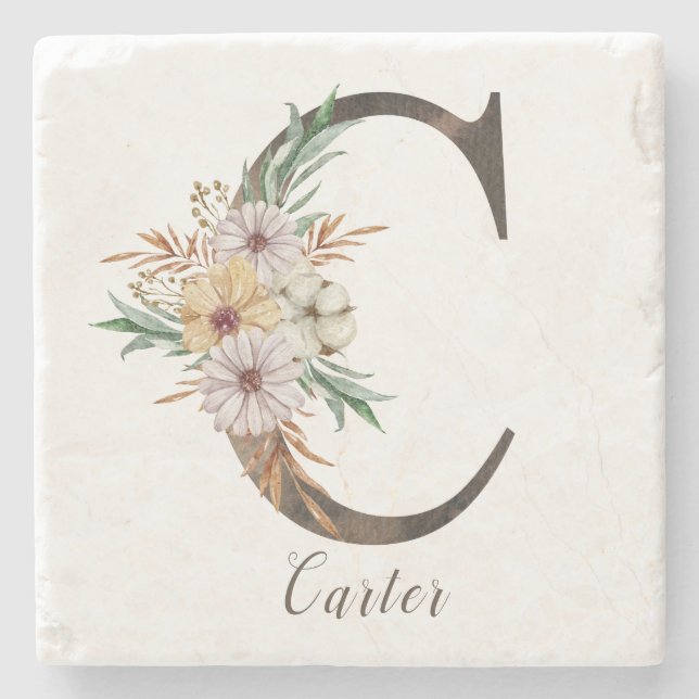 Monogramed Personalized Stone Coaster - Initial C (Front)
