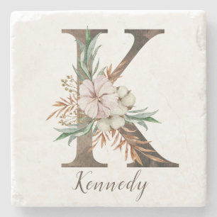 Monogramed Personalized Stone Coaster - Initial K
