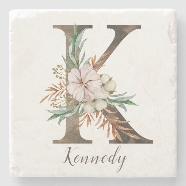 Monogramed Personalized Stone Coaster - Initial K (Front)