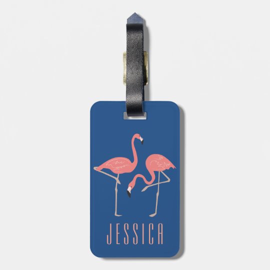 Monogramed Pink Flamingo Illustration Bag Tag