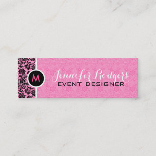 Monogramed Pink Lace Background Black Damasks Mini Business Card