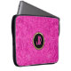 Monogramed Pink Suede Leather Look Floral Design Laptop Sleeve (Front Right)