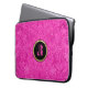 Monogramed Pink Suede Leather Look Floral Design Laptop Sleeve (Front Left)