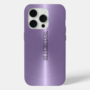 Monogramed Plain Plum Purple Metallic Background iPhone 15 Pro Case
