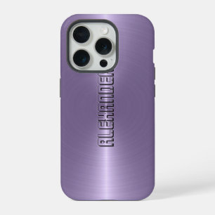 Monogramed Plain Plum Purple Metallic Background iPhone 15 Pro Case
