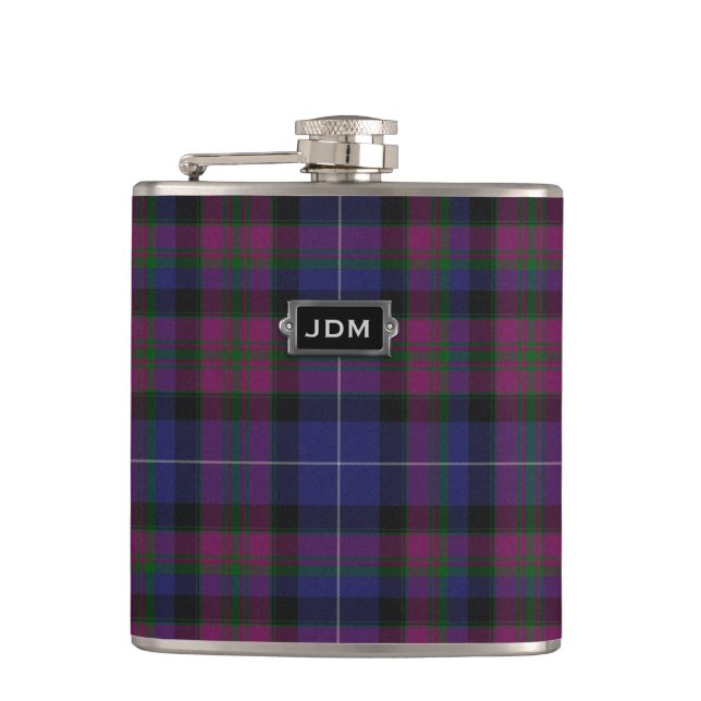Monogramed Pride of Scotland Tartan Plaid Flask (Front)