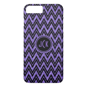Monogramed Purple Glitter & Black Zigzag Chevron 2 iPhone 8 Plus/7 Plus Case