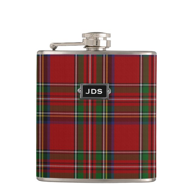 Monogramed Royal Stewart Tartan Plaid Flask (Front)